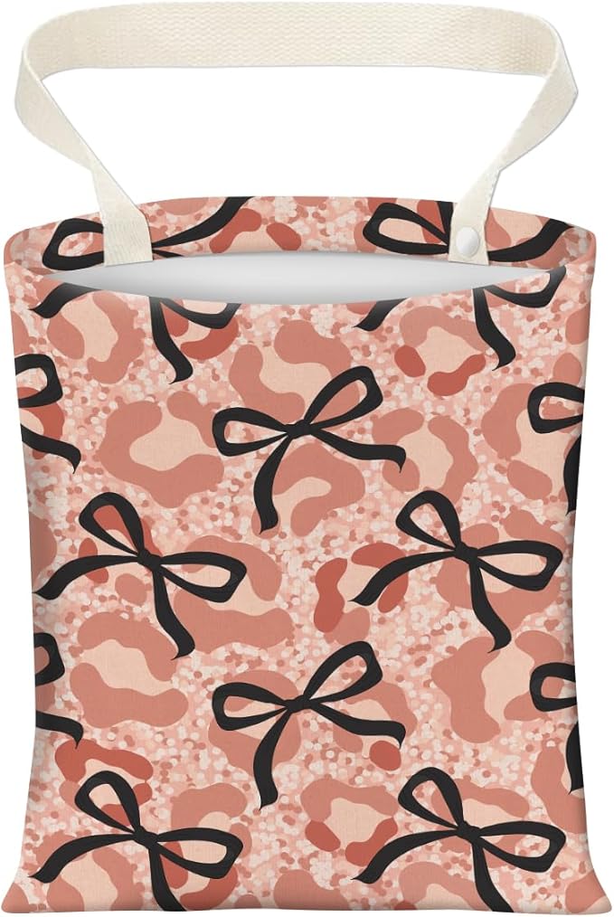AXZOPDE Cute Car Trash Can, Hanging Canvas Car Back Seat Organizer and Storage Bag, Funny Car Trash Bag for Travelling, Outdoor Cute Pink Black Bow