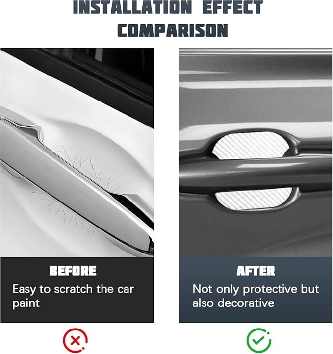 Car Door Handle Cup Scratch Protector, 4PCS 3D Carbon Fiber Magnetic Anti-Scratch Vehicle Door Handle Bowl Sticker, Automotive Protective Pad, Universal for RV Truck MPV (White)