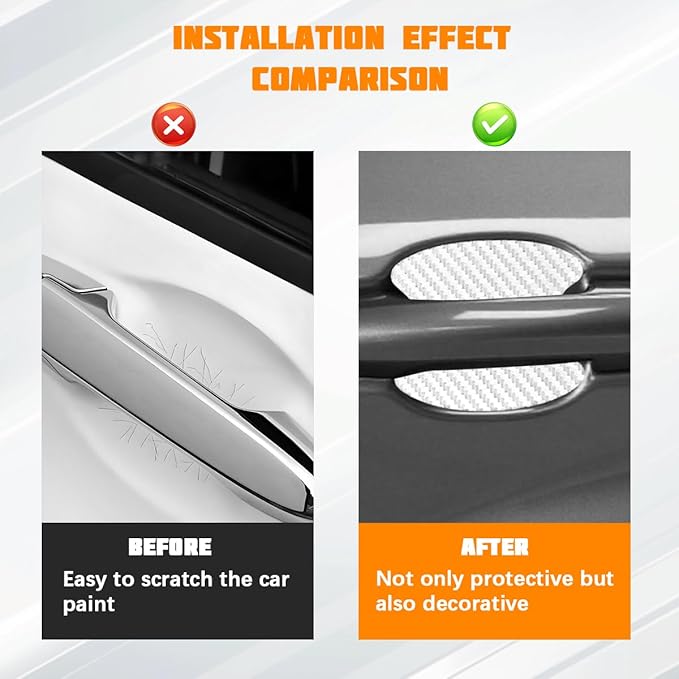 Car Door Handle Cup Protector, 4PCS Carbon Fiber Anti-Scratch Vehicle Door Handle Bowl Sticker, Self-Adhesive Automotive Paint Protective Film, Universal for SUV RV Truck (White)