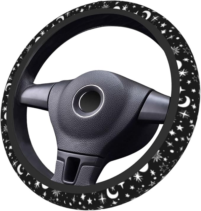 Moon and Star Steering Wheel Cover Car Accessories Cute for Women Girls Girly Universal 15 Inch Neoprene Auto Interior Decor Anti Slip Car Truck Protector