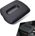 Car Center Console Cover, Leather Embroidery Car Armrest Cover Cushion, Original Size Jump Seat Console Armrest Cover with Straps, Armrest Protector for 2019-2024 Chevy Silverado (Black)