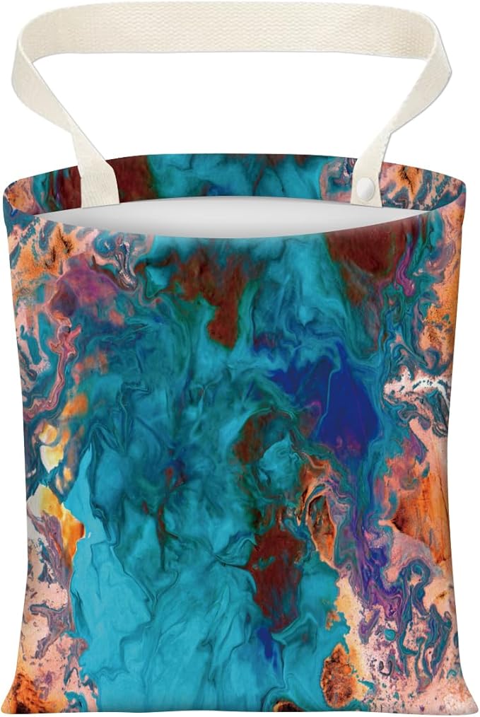 AXZOPDE Cute Car Trash Can, Hanging Canvas Car Back Seat Organizer and Storage Bag, Funny Car Trash Bag for Travelling, Outdoor Abstract Blue Orange Print