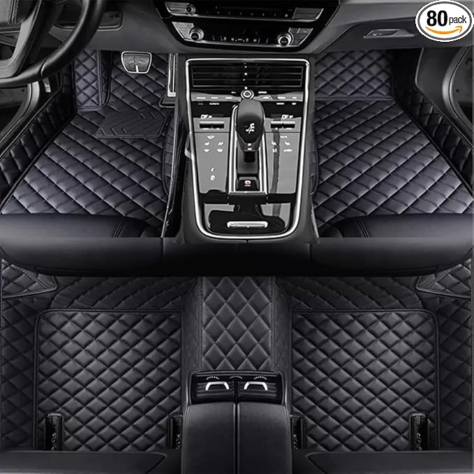 TREGOO All Weather Car Mats Custom Fit Non Slip Floor Mats for 1998-2025 Cars Personalized Leather Protection Pads Suitable for Men Women (Black)