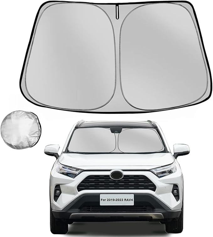 Fonowka Windshield Sun Shade for Toyota RAV4 2019-2025 RAV-4 SUV Foldable Sun Sunshade for Car Front Window Blocks UV Rays and Heat Automotive Interior Protector Custom Fit Accessories