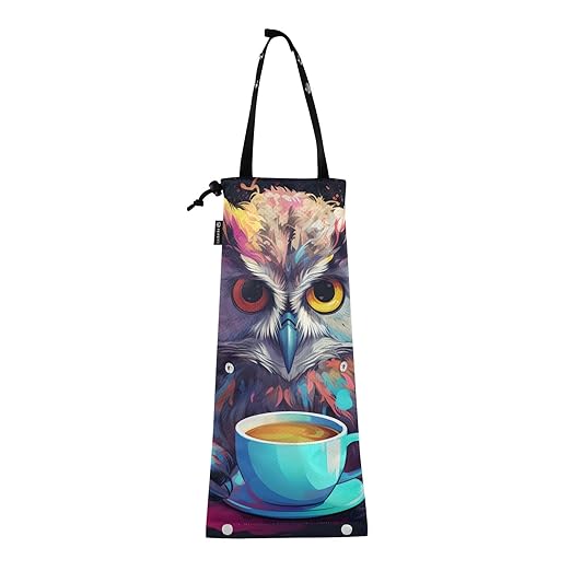 ALAZA Hanging Car Trash Bags Garbage Bag Trash Can for Back Seat Small Owl Coffee Washable Storage Bag Retractable 2 Pack