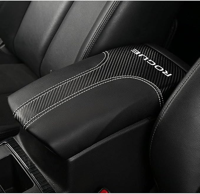 XITER Car Armrest Cover Saver, 1 Pc Center Console Leather Pad Fit for Nissan Rogue 2014-2020, 2017-2022 Rogue Sport Central Console Armrest Box Protector Interior Accessories (Carbon Fiber+Black)