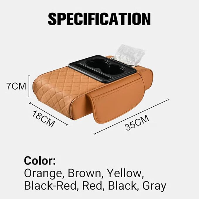 Multifunctional Pu Leather Car Armrest Box Mat With Cup Holders, Universal Armrest Box Pad, With Side Pockets, Easy To Clean Interior Organizer Waterproof For Cars, Trucks, Suvs (Quilted, Black)