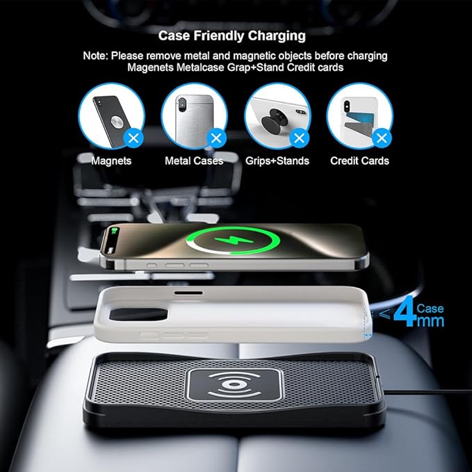 Wireless Car Charger Pad for Hyundai Santa Fe 2001-2026, Type-C/USB 20W Car Wireless Charger Non-Slip Phone Charging Pad Car Accessories,B 30cm Cable USB Plug