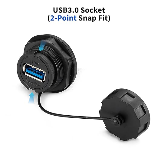 CNLINKO YU-USB3-JSX-01-001 USB3.0 Panel Mount IP67 Waterproof USB Wall Socket PBT Material Plastic Series USB Female Type A Round USB Connector