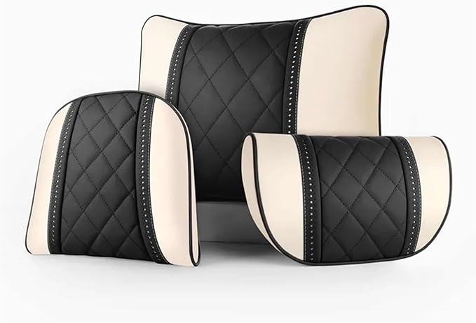Car seat headrest Leather Car Fit for Seat Rest Cushion Headrest Car Neck Pillow Fit for BMW (Color : Black)