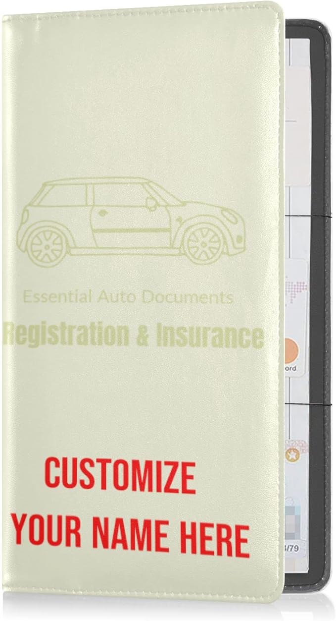 Caihoyu Custom Car Registration and Insurance Card Holder Personalized Leather Glove Box Organize Men Women Wallet Accessories Case for Cards, Essential Document Driver License Beige