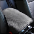 Furry Car Center Console Cover, 11.8"×7.9" Sheepskin Wool Armrest Box Cushion Pad, Comfort Soft Auto Center Console Protector, Interior Decor Accessories for Most Vehicles (Light Gray)