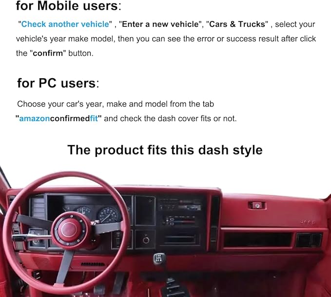 Dash Cover Mat Custom Fit for Jeep Cherokee Comanche Dashboard Pad Carpet Protector K186 (Maroon)
