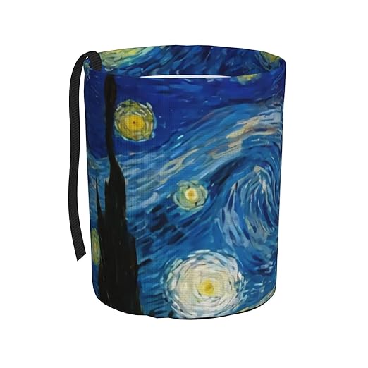 The Starry Night Van Gogh Car Trash Can Leak Proof Hanging Waterproof Garbage Can Multipurpose Trash Bin for Car SUV Front Seat Headrest Collapsible and Portable Storage Pocket