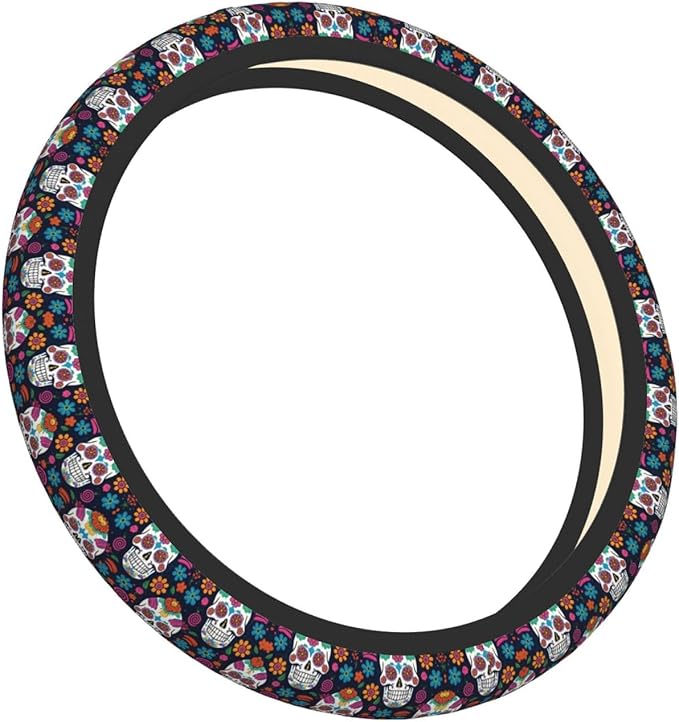 Neoprene Steering Wheel Cover Skull Florals Car Steering Wheel Cover Universal Fit for Most Cars