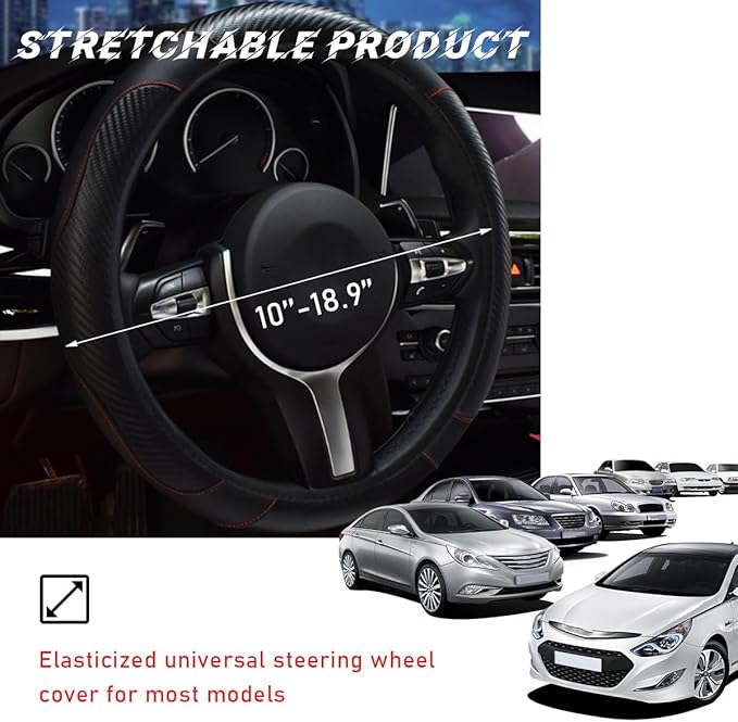 Car Steering Wheel Cover, 15 Inch Leather Breathable Auto Steering Wheel Protector, Comfortable Non-Slip Vehicle Steering Wheel Covers, Universal Interior Car Accessories (Black)