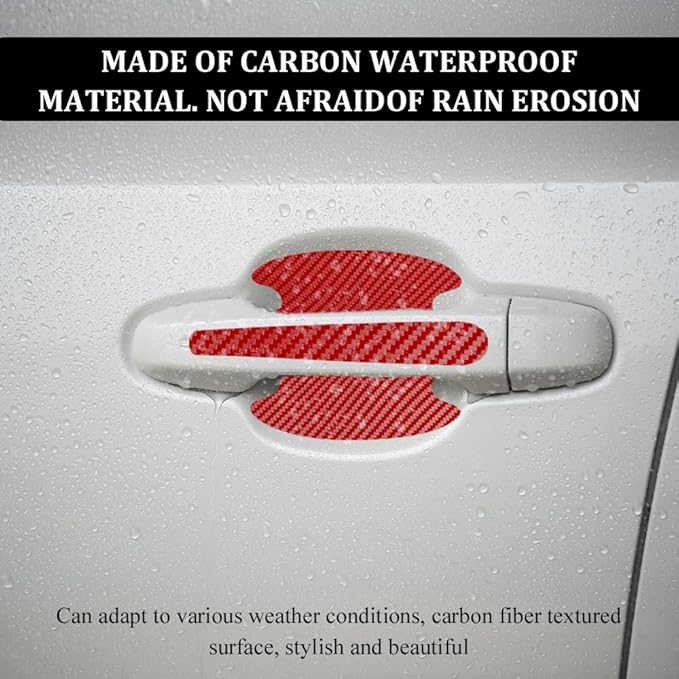 8PCS Car Door Handle Scratch Protectors, Car Door Handle Sticker, Carbon Fiber Anti-Scratches Auto Bowl Protectors, Waterproof Cup Paint Guard Protective Films for Most Vehicles (Red 8PCS)