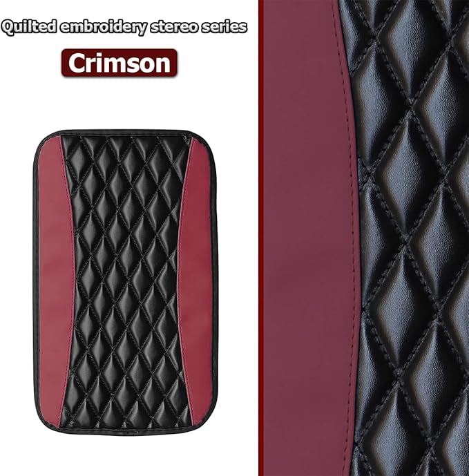 Moly Magnolia Car Center Console Cushion Pad, Universal Leather Waterproof Armrest Seat Box Cover Protector,Comfortable Car Decor Accessories Fit for Most Cars, Vehicles, SUVs (Wine Red)