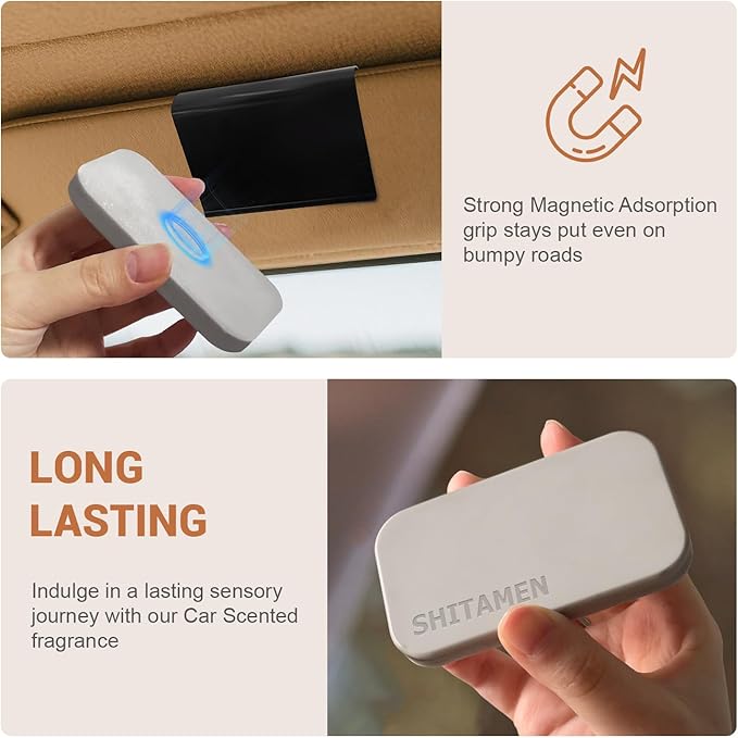 Car Air Freshener, Stone Air Freshener, Automotive Odor Eliminator for Visor Clip- Car Fresheners Long Lasting - CLIP INCLUDED (Amber/Starter Kit)