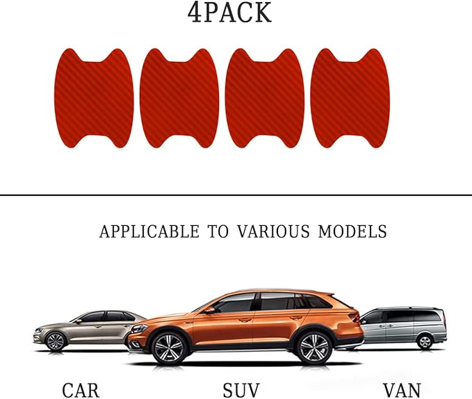 4PCS Carbon Fiber Anti-Scratches Car Cup Protector, Non-Marking Auto Door Protective Film, Universal for Most Handles (Red/4PCS)