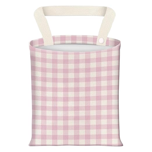 BEAKND Hanging Car Garbage Bag, Cute Car Trash Can Bag, Automotive Accessories for Women Men Pink White Plaid