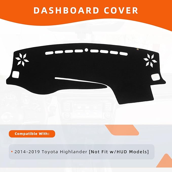 KEYOOG Dashboard Cover Dash Mat Fit for to-yota Highlander 2019-2014 (Without HUD Models),Car Dash Board Mat Anti-Glare Carpet,Non-Slip Pad Sunshield Protector (Black)