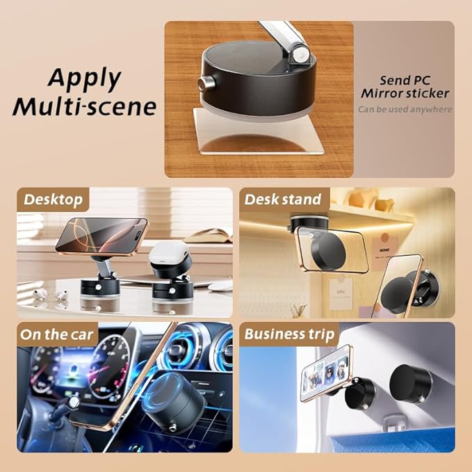 Car Phone Mount with Strong Magnet & Vacuum Suction, Compatible with Magsafe, Lightweight Portable Design for iPhone 16/15 Pro Max, S25/S24, Pixel 9/8, Use for Car/Office/Home/Gym (White)