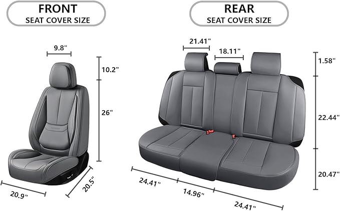 truckerset Car Seat Covers Full Set,Leather Waterproof Car Seat Cover,Airbag Compatible,Breathable Design,Suitable for Car,Truck,SUV 5 Pack (Grey)