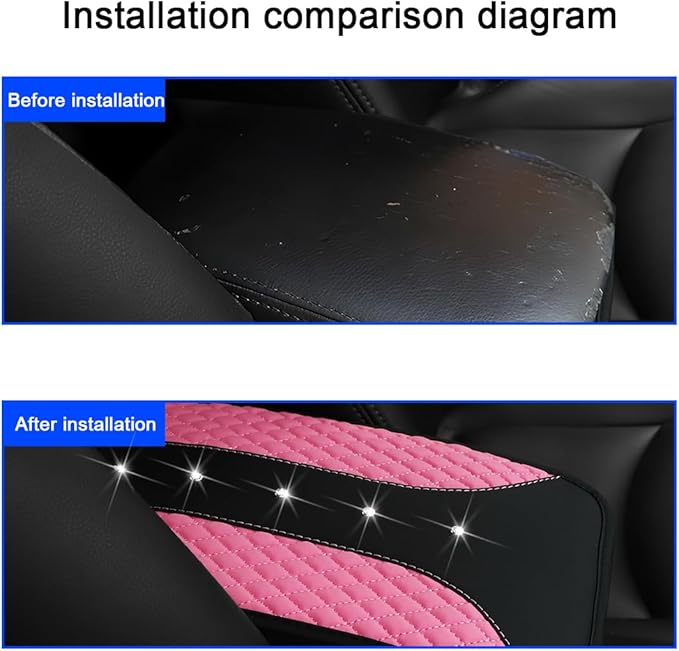 Mandark Bling Leather Car Center Console Cover, Crystal Rhinestone Vehicle Armrest Seat Box Protector, Waterproof Non-Slip Auto Arm Rest Decor Cushion, Universal for SUV, Truck, RV（Pink）