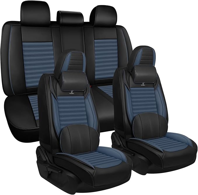 ARTIBY Seat Covers Full Set Custom Fit for Mitsubishi Outlander 2004-2025, Deluxe Waterproof Car Seat Cover, Breathable and Comfortable Leather Cushion Cover, Auto Interior Accessories (Black Blue)