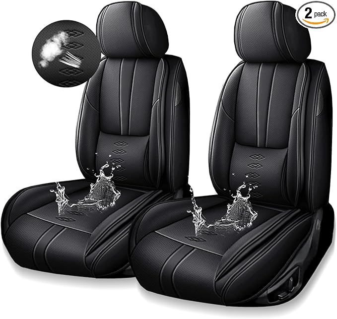 CVQAZ Premium Universal Car Seat Cover, Comfortable Leather Seat Cover for 96% of Models, Waterproof Car Seats Protectors Cushions for 2 Seats(Black)