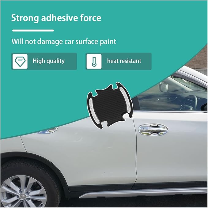 Augeny 4 Reflective Stickers, 3D Carbon Fiber Door Handle Guard, Anti-Scratch Bowl Protective Film for Most Cars (White)