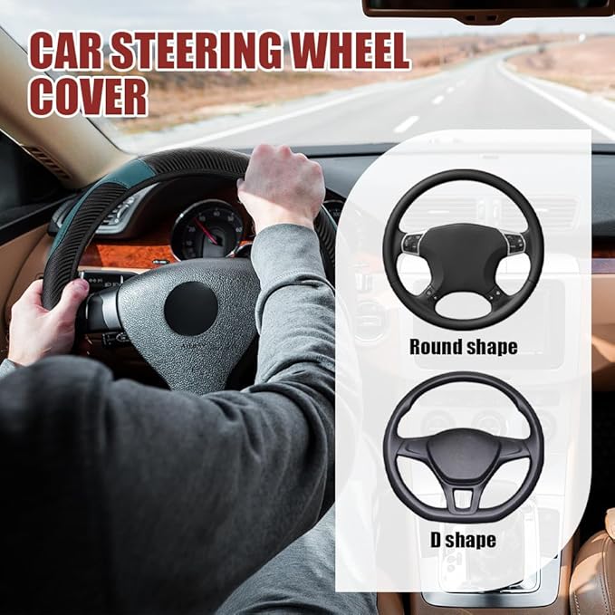 Car Steering Wheel Cover, Steering Wheel Protector, Universal 14.5-15 Inch Microfiber Leather Breathable Auto Steering Wheel Covers, Carbon Fiber Steering Wheel Cover for Women Men (Dark Green)