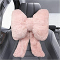 Bow Car Headrest Pillow, Plush Soft Comfortable Warm Car Neck Pillow with Adjustable Strap, Universal Breathable Ergonomic Vehicle Interior Neck Support Cushion for Fatigue Relief (Pink)