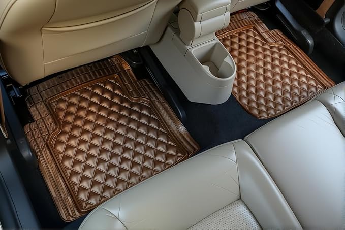 Universal Trim-to-Fit Car Floor Mats for Cars Trucks SUVs Rubber Non-Slip Waterproof All Weather Protection Floor Liner-Gold