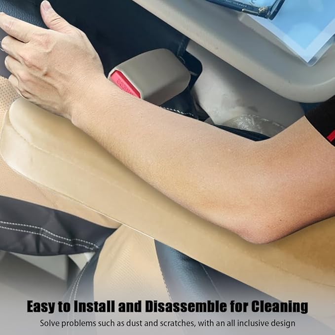 Smeyta 2PC Car Front Seat Armrest Covers,Universal Size Seat Arm Rest Cover,Flat Cloth Fabric Armrest Cover,Car Interior Accessories(Beige,1Pair)