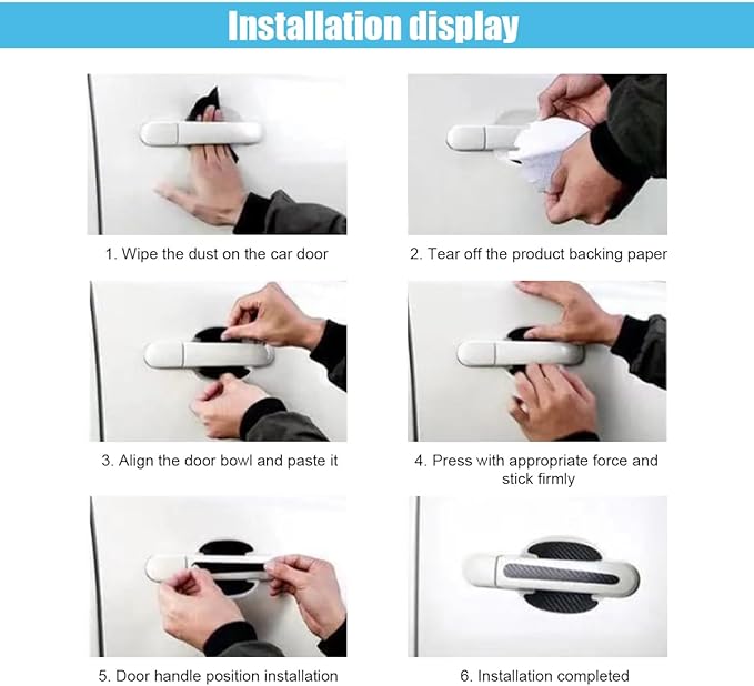 4PCS Car Door Handle Cup Scratch Protectors, Carbon Fiber Car Door Handle Bowl Sticker, Universal Auto Doors Handles Cup Paint Guard Cover Protective Film for Cars (Black-4PCS)