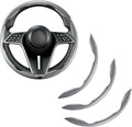 LevChall Carbon Fiber Steering Wheel Cover, 3-Piece Set Anti-Skid Comfortable Grip Segmented Butterfly Design, Easy Snap-On Installation Universal Fit 99% Cars, Gray