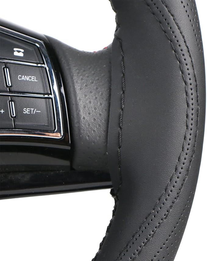19.6 Inch Artificial Leather Car Steering Wheel Cover with Needles and Thread DIY Hand Sewing Anti-Slip Auto Steering Cover for Volvo Mercedes Actros Etc Black