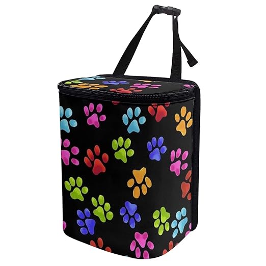 Rainbow Dog Paw Print Car Trash Can Automotive Car Trash Bag with Lid Collapsible Waterproof Car Organizers and Storage Car Accessories for Women