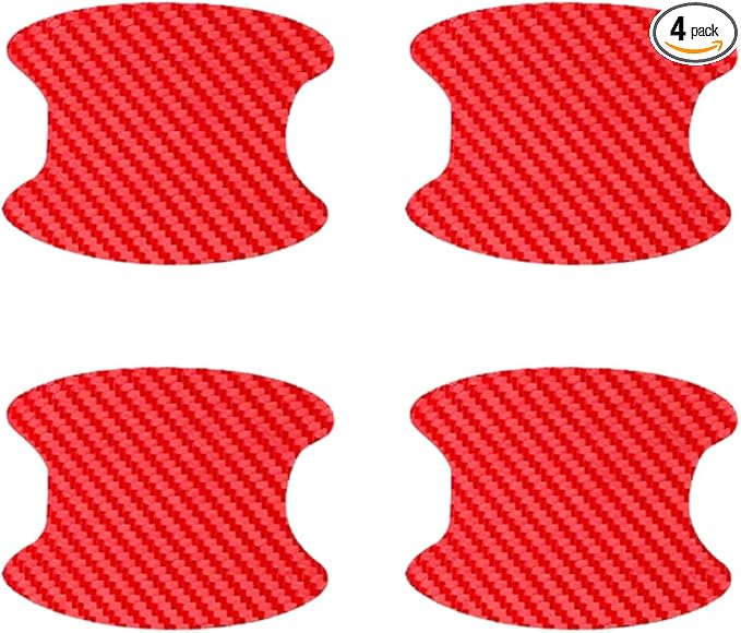 Car Door Handle Cup Protector, 4PCS Carbon Fiber Anti-Scratch Vehicle Door Handle Bowl Sticker, Self-Adhesive Automotive Paint Protective Film, Universal for SUV RV Truck (Red)