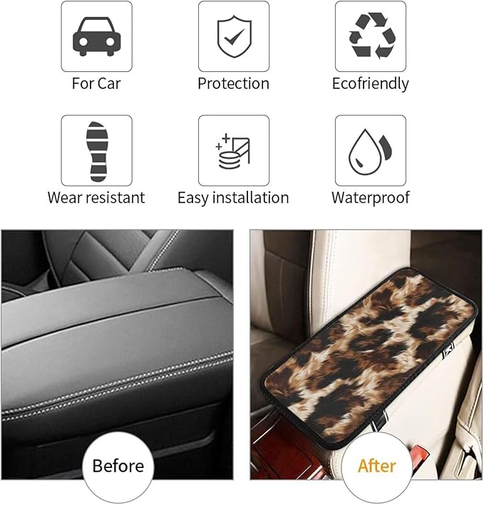 Center Console Cover Cow Cowhide Auto Middle Console Armrest Lid Protective Covers Brown Arm Rest Pads Car Decor Accessories