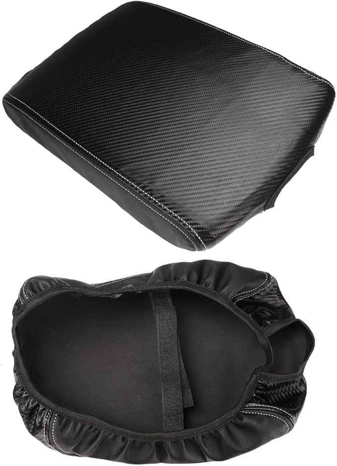 INTGET Center Console Armrest Cover for Chevy Traverse Accessories 2018-2023 2019 2020 2021 2022 Leather Middle Console Lid Pad Protector Elbow Arm Rest Covering Car (Black with Carbon Fiber Texture)