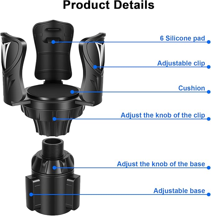 Kincown Car Cup Holder Expander, Large Cup Holder Adapter for Car, Water Bottle Holder Extender, Adjustable Drink Holder for Car Fits Yeti, Hydro Flask 24/32oz, Black