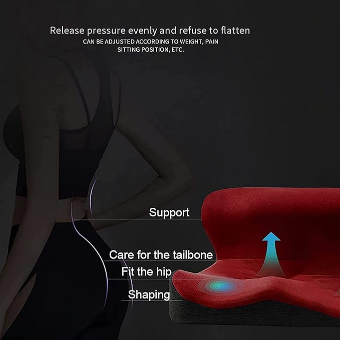 Car Seat Cushion & Lumbar Support Memory Foam Chair Pad, Back Support Pillow Chair Cushion for Office Reduce Tailbone Pressure & Improve Comfort(Rojo)