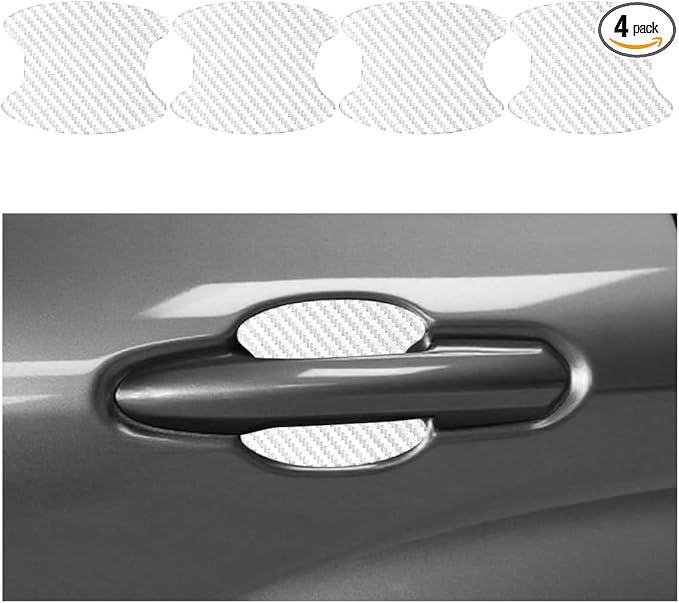 Car Door Handle Cup Protector, 4PCS Carbon Fiber Anti-Scratch Vehicle Door Handle Bowl Sticker, Self-Adhesive Automotive Paint Protective Film, Universal for SUV RV Truck (White)