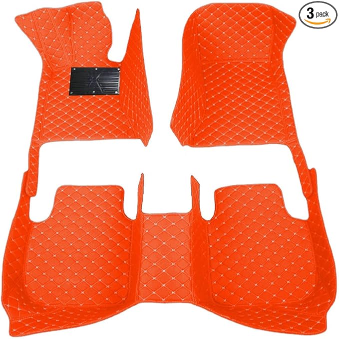 KaiLaiCarCustom Automotive Car Floor Mats for 99.99% Sedan SUV Sports Car Men Women Protection Full Coverage Pads Anti-Slip Leather Floor Lining (Orange Mat Beige Line, A - Diamond)