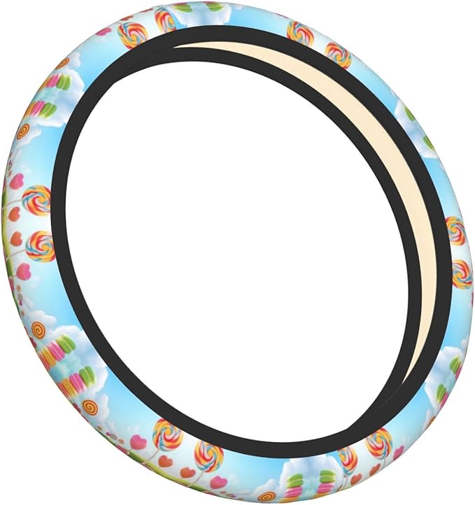 Fantasy Delicious Lollypops Neoprene Steering Wheel Covers Women Men Car Accessories, Universal 15 Inch Fit Auto, Suvs, Truck
