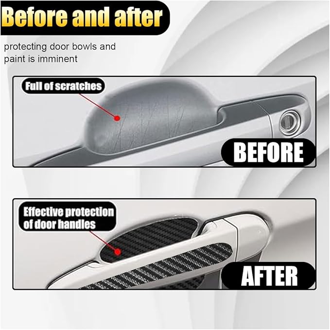 8 PCS Car Door Handle Anti-Scratches Sticker, Self-Adhesive & Non-Marking Car Door Bowl Paint Scratch Protective Films, Universal Protective Pad Sticker for Most Cars (Black)