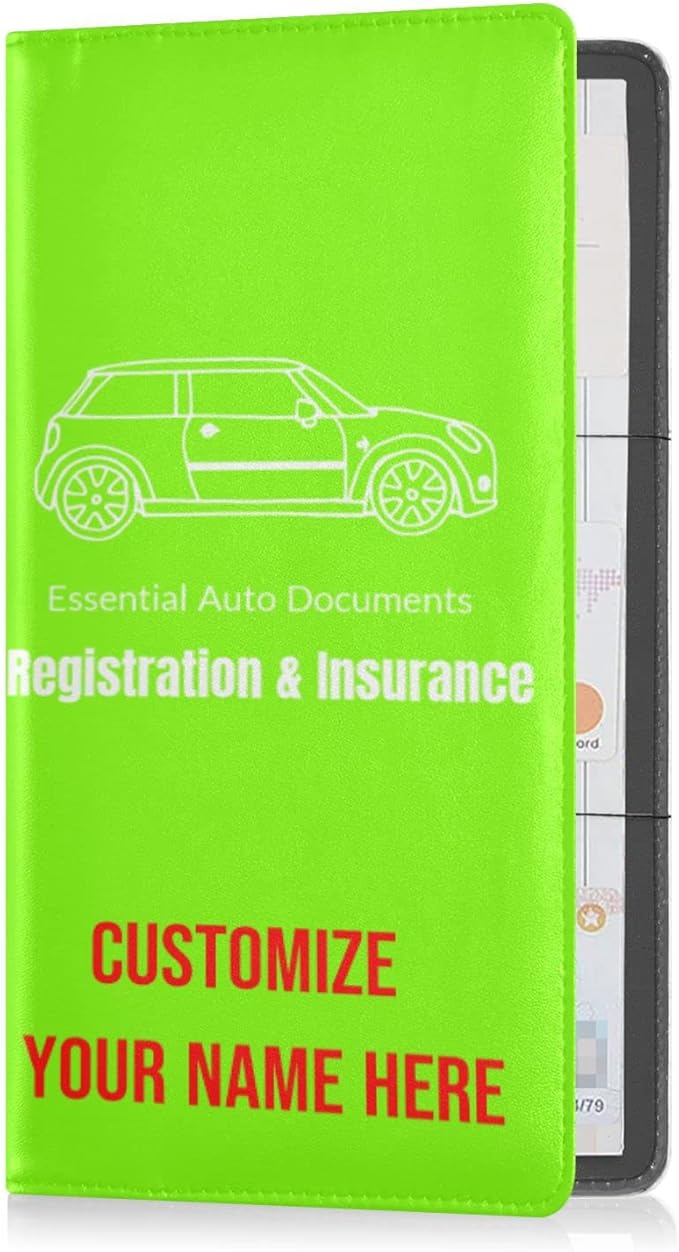 Caihoyu Custom Car Registration and Insurance Card Holder Personalized Leather Glove Box Organize Men Women Wallet Accessories Case for Cards, Essential Document Driver License Fluorescent Green